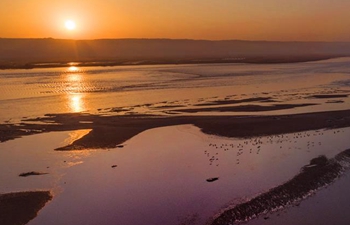 Sunrise scenery in Heyang section of Yellow River